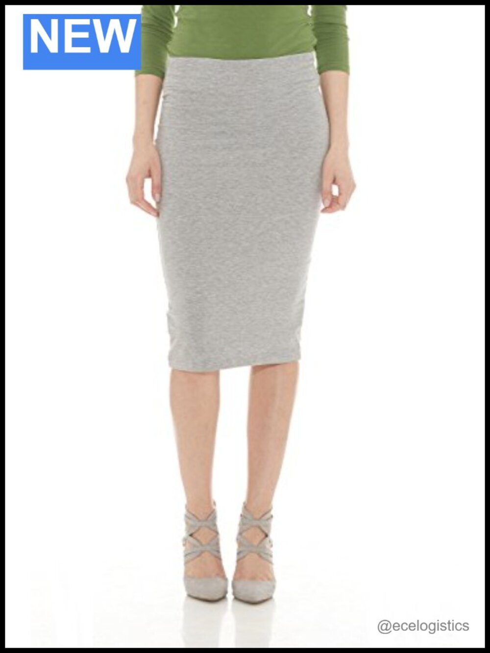 Cotton Spandex Pencil Skirt, Knee-Length, High Stretch, Pull On, Modest